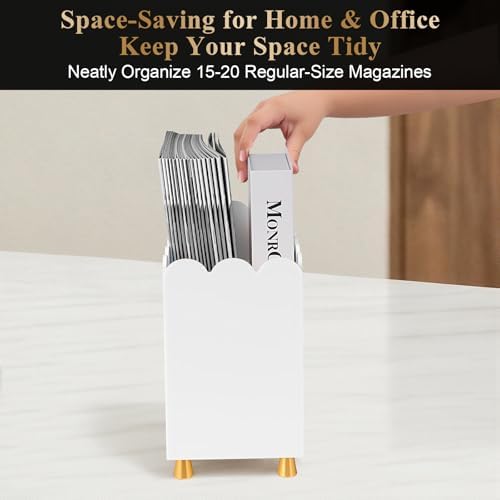Acrylic Magazine Holder, Magazine Rack Floor,Sleek White Stylish Organizer with Luxe Gold Metal Feet and Wave Edge Design Space Saving Storage for Books Newspapers Office Supplies,Home Office(White) - Image 5