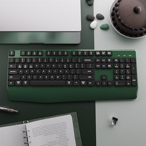 MPTOG Bluetooth Wireless Keyboard with Wrist Rest (Dark-Green Black) - Image 2