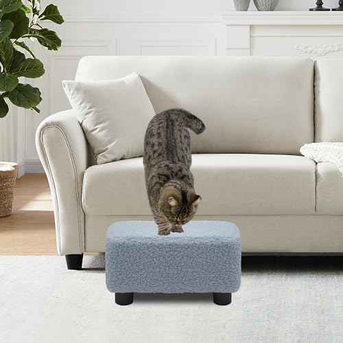 CAROLMADE Small Foot Stool Ottoman Footstool with Legs Under Desk Footrest for Living Room Bedroom and Office, Soft Blue - Image 5