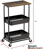 Simple Houseware 2-Tier Utility Cart Wood Top/Lockable Wheel, Rustic Brown - Image 3