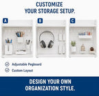 3-Tier Desk Organizer Shelf, Adjustable Pegboard Bookshelf, White - Image 5
