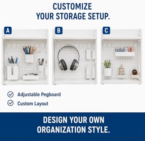 3-Tier Desk Organizer Shelf, Adjustable Pegboard Bookshelf, White - Image 5