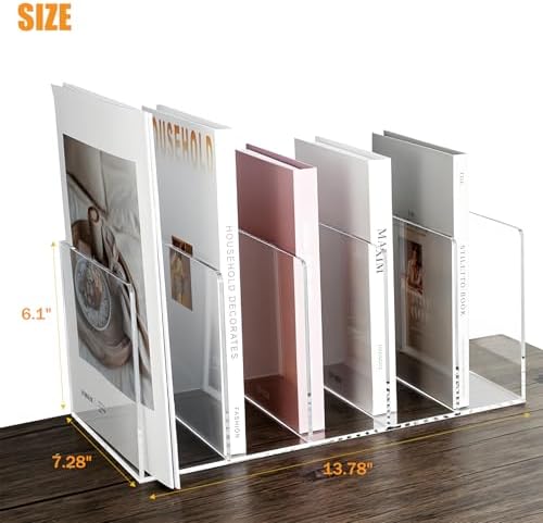 Acrylic Magazine File Holder with 5 Vertical Compartments, Clear Desk Organizer and Magazine Storage Rack File Organizer Bookshelf for Office Desktop Accessories, Home Workspace - Image 2