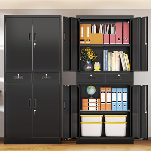 BESFUR Metal Storage Cabinet with 2 Drawers and Adjustable Shelves, 71" H Locking Storage Cabinet for Office, Garage, Home, School, Utility -Black - Image 4