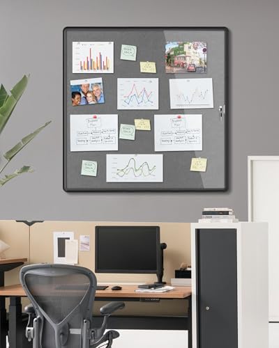 Mifuro 38"x38" Enclosed Bulletin Board, Lockable Weather-Resistant Aluminum Cork Noticeboard for School & Office, Black Frame w/Grey Flet - Image 2