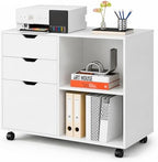 DEVAISE 3 Drawer Wood File Cabinet, Rolling Filing Cabinet with Open Storage Shelf, Printer Stand for Home Office Storage and Organization, Fits Letter/A4 Files (White, Recessed Pull) by DEVAISE
