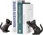 Denique Cat Decorative Bookends, Cute Book Ends to Hold Books, Bookends for Shelves, Unique Cast Iron Book Stopper for Heavy Books, Cat Office Decor, 1 Pair/2 PCS by Denique