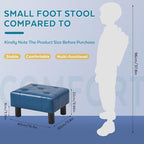 Small Foot Stool Ottoman, Faux Leather Footstool Ottoman Foot Rest for Couch, Rectangle Footstools and Ottomans Small for Living Room, Entryway and Bedroom (Blue) - Image 2