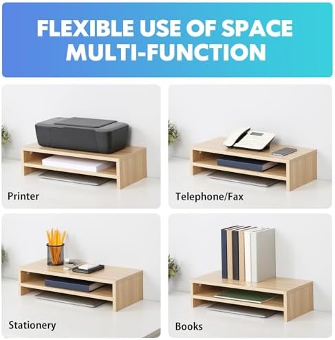 FITUEYES Wooden Monitor Stand Riser, 2-Tier Desk Storage Shelf, Oak - Image 5