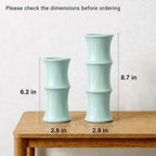 Sage Green Ceramic Bamboo-Inspired Flower Vase Set of 2, Modern Home Decor - Image 2
