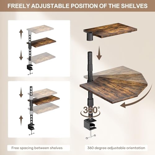 3 Tier Clamp On Desk Shelf - Over Or Under Table Clamp Shelf, 360° Rotatable Desk Storage for Home Office, Gaming and Storage Tray, Desktop Shelves for Desktop Thicknesses from 0.5-1 Inch - Image 6