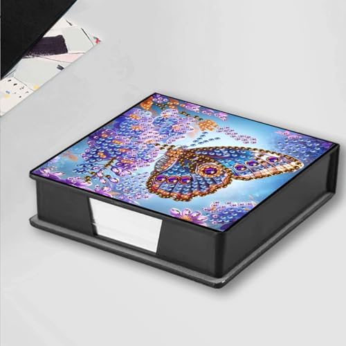 Diamond Art Painting Note Box, 4pcs Beautiful Butterfly PU Gem Art Storage Container with 640 Sheets, Relaxing DIY Craft Kit for Home Office Organization Birthday Anniversary - Image 2