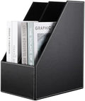 KINGFOM Wooden Leatherette Desktop File Folder Organizer and Document File Stand Journals Magazine Rack 2 Slots (black) by KingfomLeatherHomeOfficeDecor