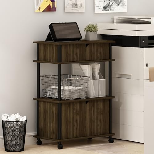 Furinno Turn-N-Tube Printer Stand with Storage, 4-Tier Printer Table with Wheels, Closed Cabinets, Large Printer Stand for CPU, Office Supplies, Home Office, Brown Walnut - Image 2