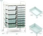 Giantex 15 Drawers Rolling Cart, Classroom Organizers, Storage Cart with Wheels, for Teacher Office Home School Supplies Tool Craft Art Paper, Green Gradient - Image 3