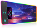 TARKARI Mouse Pad Gaming Wireless Charging, 800x300x4mm Extended Desk Mat with 10 RGB Light Modes, Non-Slip Rubber Base, Waterproof Computer Keyboard Mat for Gamer, PC, Laptop, Office, Twilight by Home