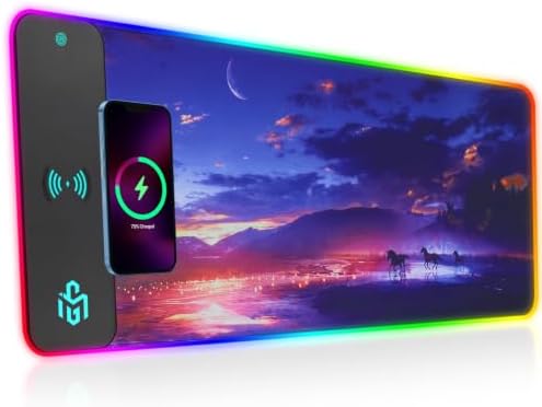 TARKARI Mouse Pad Gaming Wireless Charging, 800x300x4mm Extended Desk Mat with 10 RGB Light Modes, Non-Slip Rubber Base, Waterproof Computer Keyboard Mat for Gamer, PC, Laptop, Office, Twilight by Home