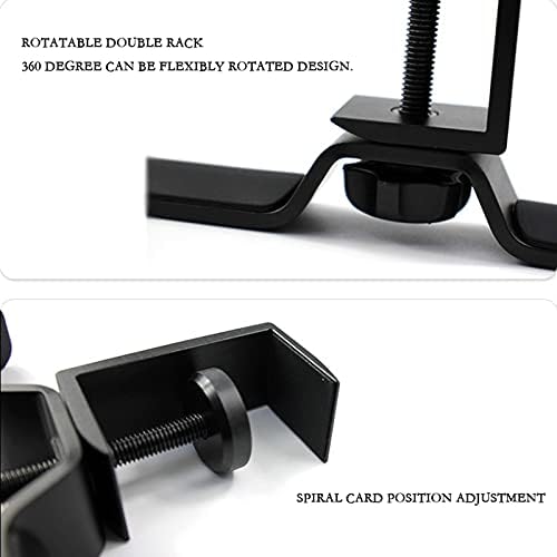 Headphone Holder Headphone Hanger PC Gaming Dual Headphone Stand Under Desk 360 Degree Rotating Metal Desktop Lock Clip Double Hook Storage Rack Headset Stand (Color : 1) (Brass) - Image 3