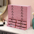 Vintage Wooden Drawers Organizer, 16-Drawer Desktop Storage Box With Drawers, Iron Label Holders, Apothecary Cabinet For Countertop Tea Coffee Pod Storage (16-Drawer/Pink) - Image 5