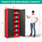 SISESOL Wide & Deep Metal Storage Cabinet with 5 Shelves,72" Tall Red Garage Storage Cabinet with Lock,Metal Cabinets with Locking Doors,Lockable Steel Cabinets for Home,Office,Shop,Garage,72x36x18 - Image 3