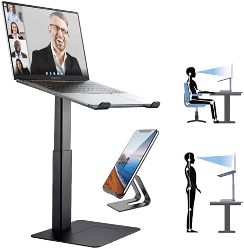 Laptop Stand for Desk, Ergonomic Sitting and Standing Laptop Riser for Notebook MacBook 11-17 Inches，DJ Laptop Stand Adjustable Height from 7-15 Inches Aluminum(Black) by DEEDRR