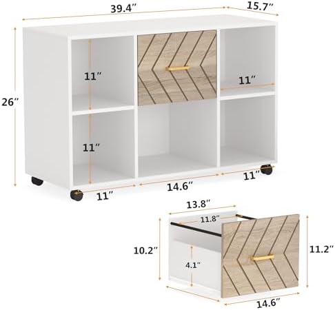 Tribesigns 2 Drawer File Cabinet, Large Mobile Lateral Filing Cabinet for Letter Size, Printer Stand with Storage Shelves and Rolling Wheels for Home Office (White) - Image 2