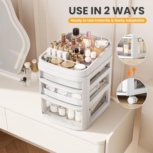 Rolling Cart with 3 Drawers, Clear Plastic Drawer Organizers, Vanity Cart - Image 5