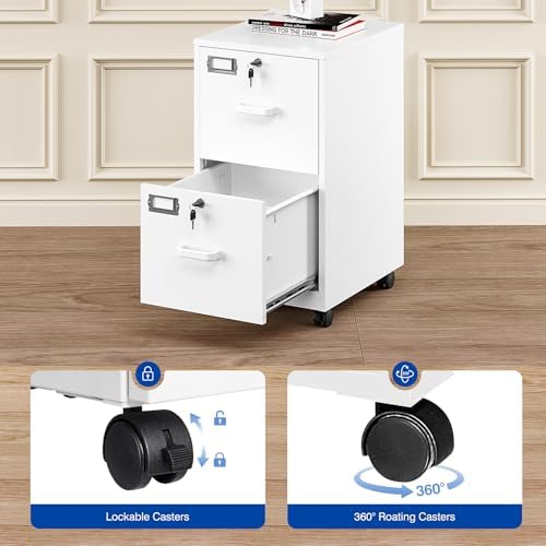 BYNSOE 2 Drawers File Cabinet with Lock Metal Vertical File Cabient with Wheels Mobile File Cabinet for Office Home Legal/Letter/a4 Size Require Assembly - Image 5