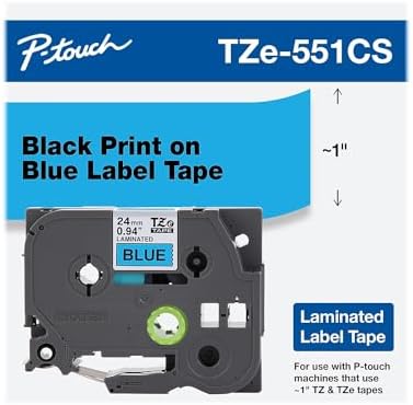 Brother Genuine P-touch, TZe-551CS, 0.94” x 26.2’, Black on Blue Laminated Label Tape - Image 2