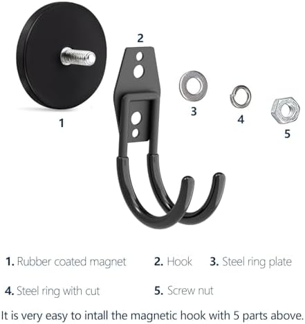 Heavy Duty Magnetic Hooks - Anti-Slide Garage Hanger, Magnetic Mounting for Garden Tools, Hose, Power Drill, Steel Pegboard, Workshop (8 Pack) - Image 4