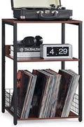 LELELINKY Walnut Oak 18" Wide End Table,3 Tier Large Record Player Stand with Storage Up to 130 Albums,Modern Turntable Stand, Records Vinyl Shelf for Living Room, Bedroom, Printer Desk for Home Office by LELELINKY