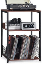 LELELINKY Walnut Oak 18" Wide End Table,3 Tier Large Record Player Stand with Storage Up to 130 Albums,Modern Turntable Stand, Records Vinyl Shelf for Living Room, Bedroom, Printer Desk for Home Office by LELELINKY