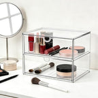 Prsildan Acrylic Makeup Organizer, 2 Pack Stackable Clear Storage Drawers for Baby Bottles Desk Organizers with 2 Drawers for Countertop Vanity Nursery Modular System for Cosmetics Jewelry - Image 2