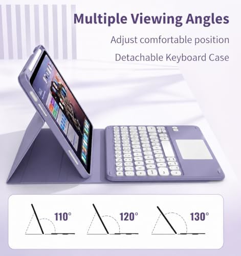 Keyboard Case with Touchpad for Galaxy Tab S10 FE/S10 Lite/S9 FE 10.9-Inch, Tab S9 11", Detachable Keyboard Case with Touchpad, 360 Degree Rotating Stand Cover with S Pen Holder, Purple - Image 2
