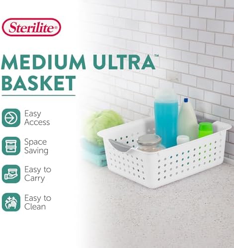 Sterilite 12-Pack Medium Ultra Basket, Open Top Plastic Storage Organizer, White - Classic Baskets for Organizing Countertops, Pantry Shelves, Kitchen Cabinets, Laundry Rooms or Home Offices - Image 3