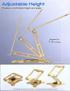 JCZT 360° Rotating Laptop Stand for Desk, Metal Foldable Laptop Riser, Gold - Image 4