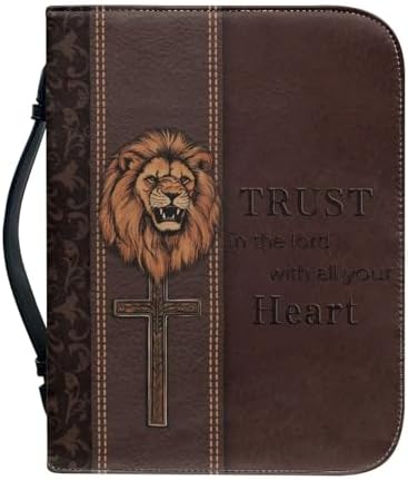 Brown Tiger Print Bible Cover Case PU Leather Crucifixion Book Cover Bible Carrying Case Large Scripture Bag Bible Bag Protector Pad for Christian by Glomenade