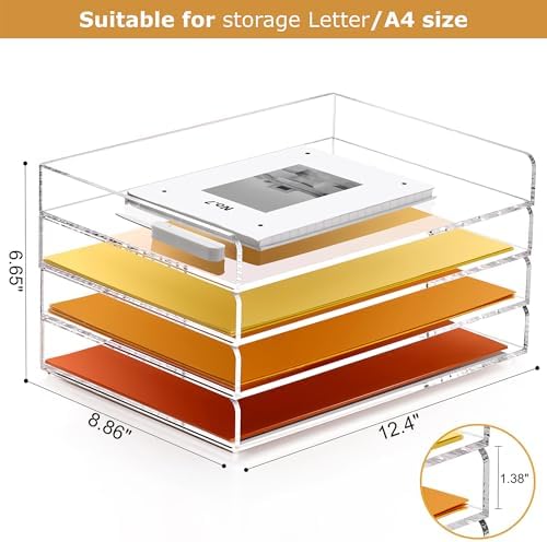 4-Tier Acrylic Stackable Letter Tray Paper Organizer Trays for Desk,Clear - Image 2