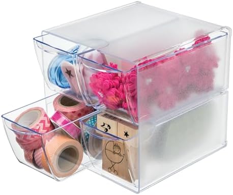 Deflecto Stackable Cube Organizer, Desk and Craft Organizer, 4 Drawers, Clear, Removable Drawers and Dividers, 6"W x 6"H x 7 1/8"D (350301CR) by Deflecto