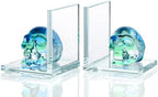 Glass Skull Book Ends for Shelves with Green Crystal Skulls by Ornalrist