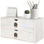 Wood Desk Organizer, White Wooden Desktop Organizer with Drawer, Tabletop Storage Organization Box for Countertop, Home Office Supplies, Bills (2 Drawer) by SEEKELEGANT