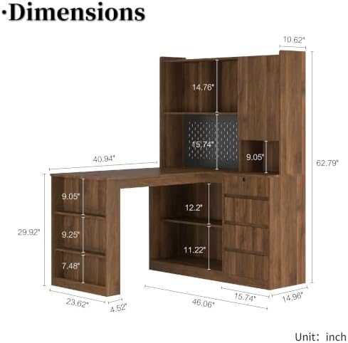 51.6" Corner Computer Desk with Drawers for Home Office, Walnut - Image 2