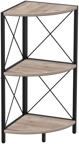 Snughome Corner Shelf for Desktop, 3-Tier Corner Storage Organizer with Metal Frame, Freestanding Corner Shelf Stand Display Rack for Kitchen Counter, Living Room, Grey by Snughome