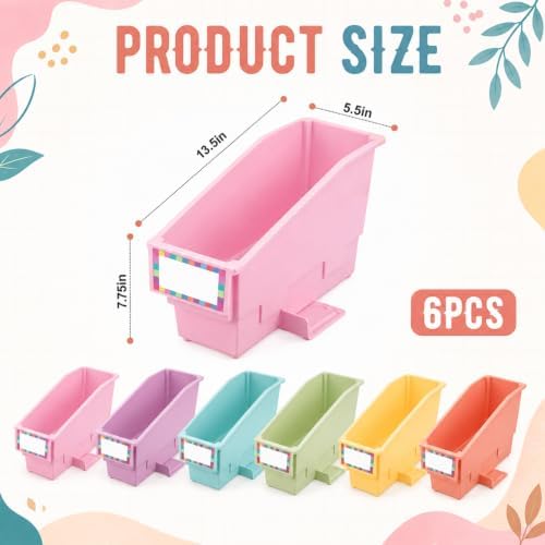 gisgfim 6 Pcs Non-Tip Book Bins with Stabilizer Wings (Pastel) - Image 2