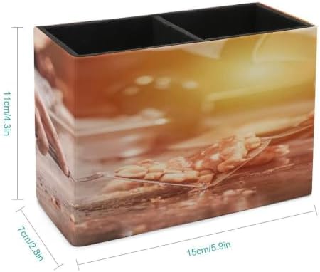 PU Leather Multi-Compartment Pen Holder Desktop Organizer Pencil Cup Storage Caddy for Office Home Supplies Hand of Man Take Cooking of Meat with Vegetable Grill Chef Cooking Wagyu Beef in Japanese Te - Image 2