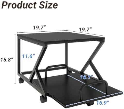Natwind 2 Tier Printer Stand,19.7''x19.7'',with Pull Out Shelf,Black - Image 4