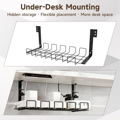Clamp on Desk Shelf,17'' 2 Tier Office Desk Shelves Organizer with Under-Desk Hidden Storage Basket,Wood Desktop Supplies Storage Rack for Home Workspace, Study Rooms,Gaming Devices (Black) - Image 4
