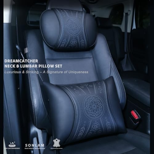 Neck & Back Support Pillow Set for Car & Office Chair - Prosperity & Luck Dreamcatcher - Orthopedic Lumbar & Cervical Pillow for Pain Relief &Posture Correction (Neck & Back Pillows (Black)) - Image 2
