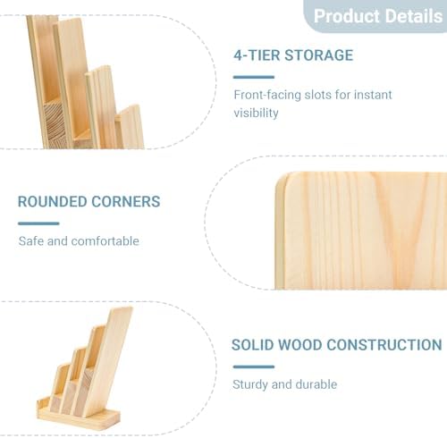 2 Pack Pine Wood Brochure Holder 4×6 Inch Literature Holder 4-Tier Countertop Trifold Flyer Display Stand Pamphlet Booklet Menu Postcard Greeting Card Organizer - Image 3