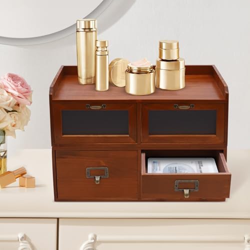 Wood Desk Organizer Tabletop Storage Organization with Drawers Desk Drawer Organizer for Catalog, Card, Jewelry, Makeup, Craft & Tools (6 Drawer) - Image 5